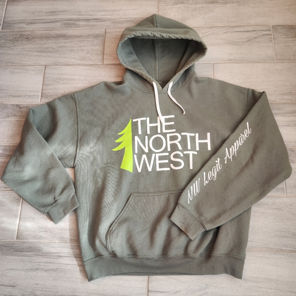 The North West NW Half Tree Hoodie Men's L Green Cotto Fleece Logo Oversized